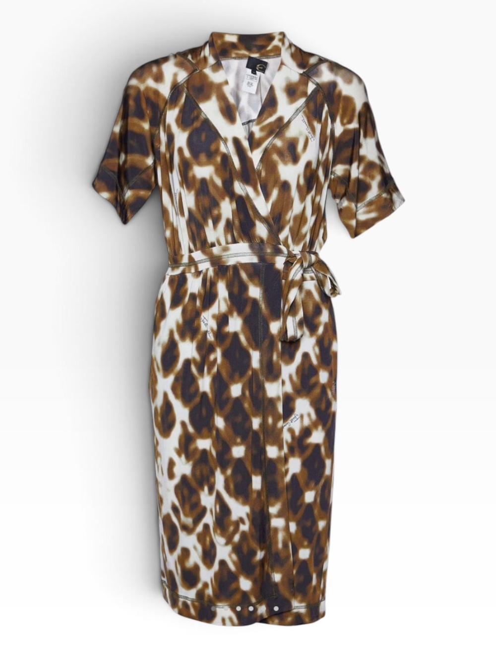 Just Cavalli brown & white animal print viscose short sleeve wrap midi dress